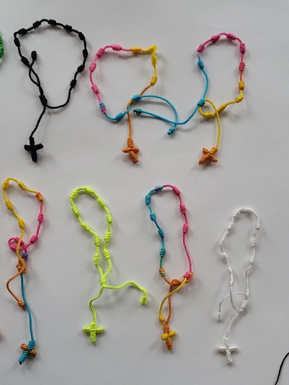 Knotted Cord Rosary Cross Prayer Bracelets Lot of 10